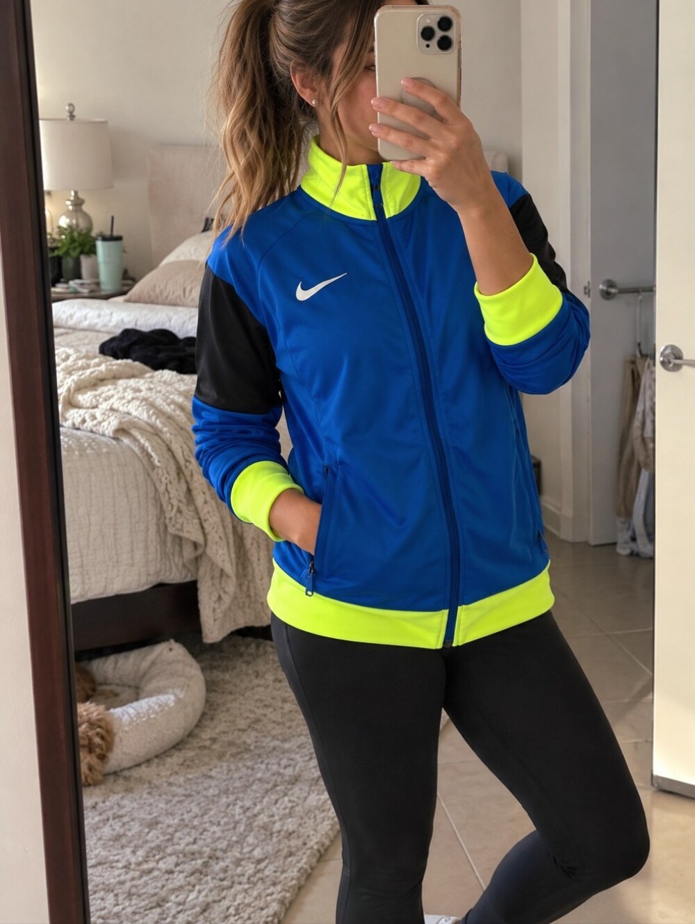 Nike Women’s Blue & Neon Yellow Full Zip Track Jacket M Oversized Fit NWT